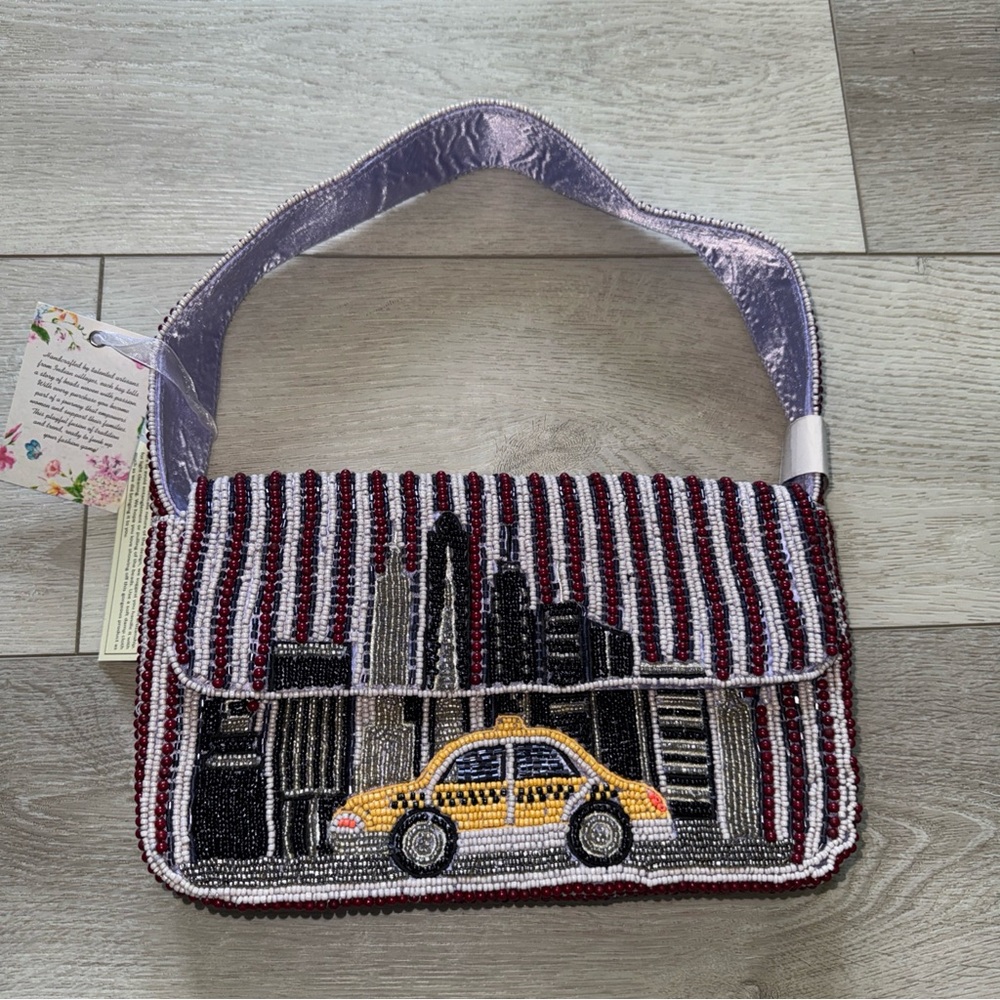 Beaded Yellow Taxi Cab Shoulder Bag NYC Stripe NWT Viral 🚕🚕🚕🚕
